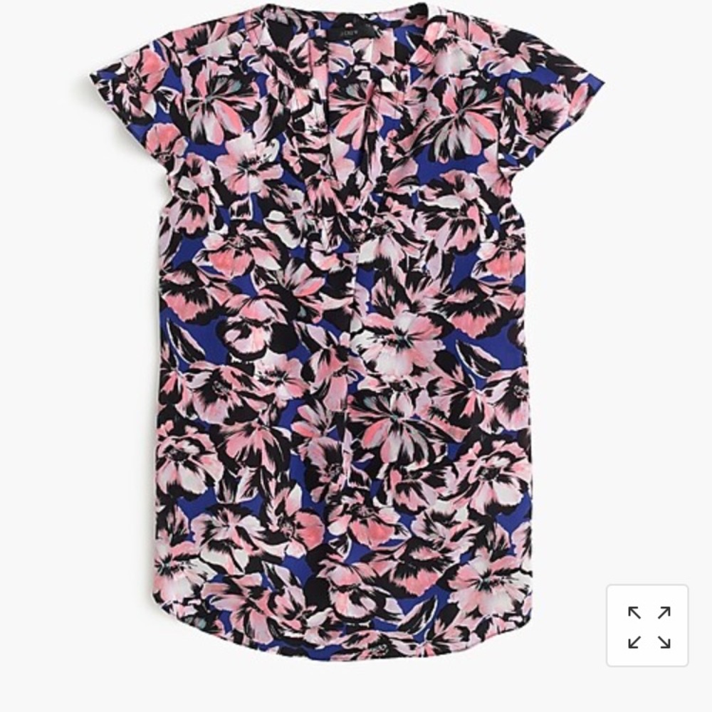 J Crew |  flutter-sleeve silk top hibiscus print